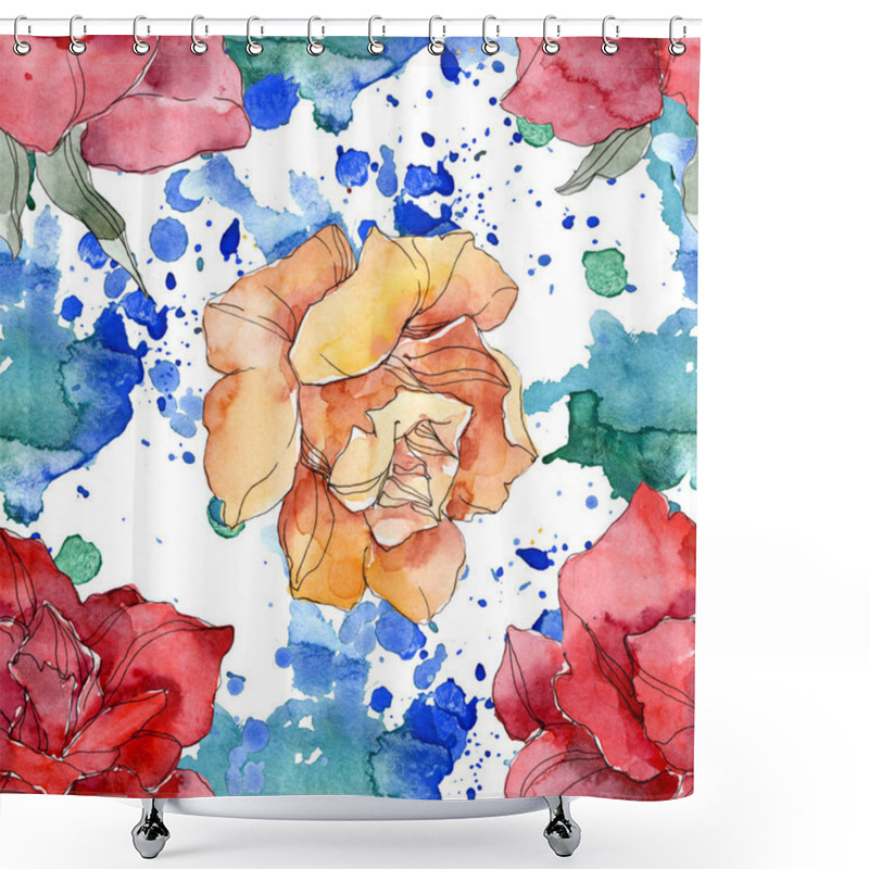 Personality  Orange And Red Rose Floral Botanical Flower. Wild Spring Leaf Isolated. Watercolor Illustration Set. Watercolour Drawing Fashion Aquarelle. Seamless Background Pattern. Fabric Wallpaper Print Texture. Shower Curtains