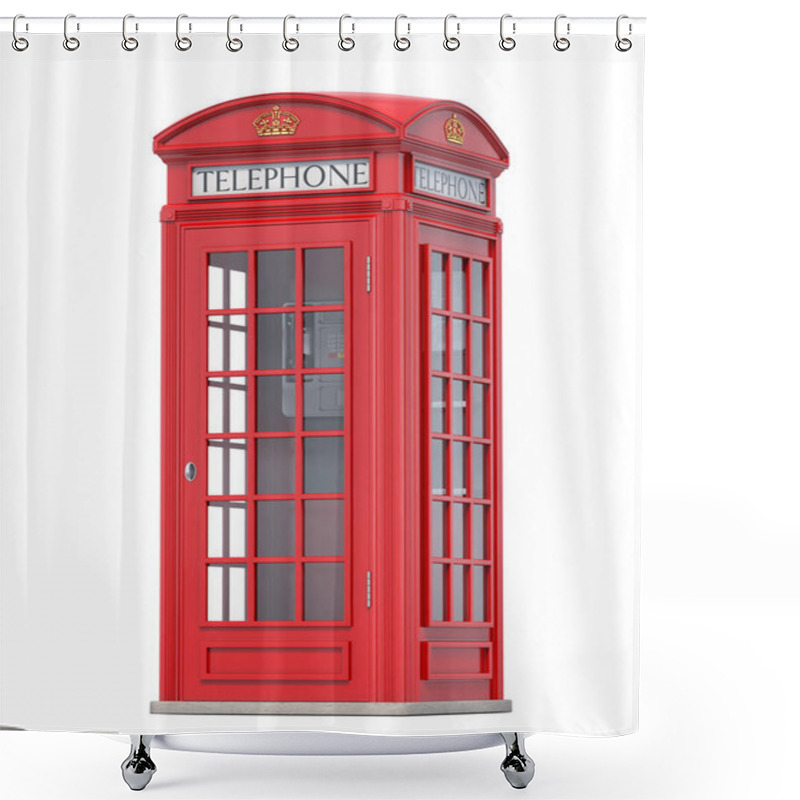 Personality  Red Phone Booth. London, British And English Symbol. 3d Illustration Shower Curtains