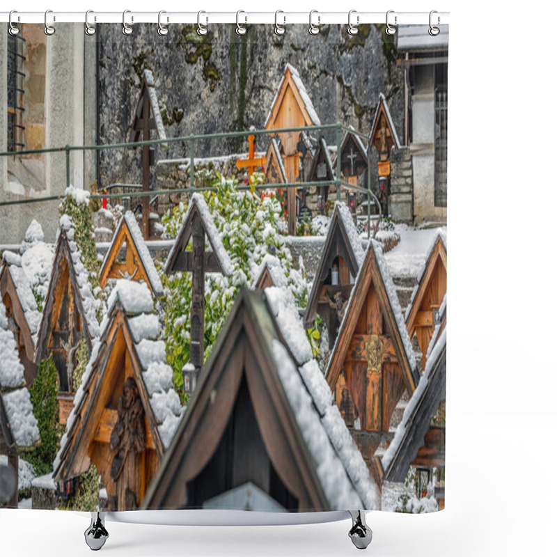 Personality  Hallstatt Mountain Village Shower Curtains