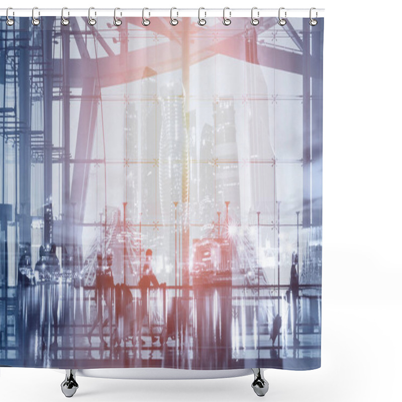 Personality  Double Exposure Of Airport, People Walking With Suitcases Shower Curtains