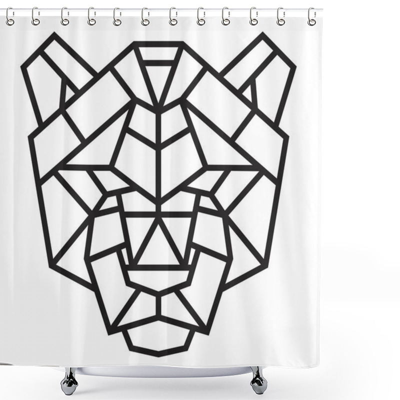 Personality  Silhouette Of Panther Head From Lines In Monochrome Geometric Polygonal Style Isolated On White Background. Modern Graphic Design Element For Label, Print Or Poster. Vector Art Illustration. Shower Curtains