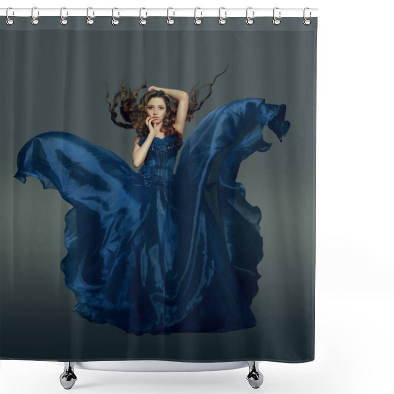 Personality  Woman In Fluttering Blue Dress Shower Curtains