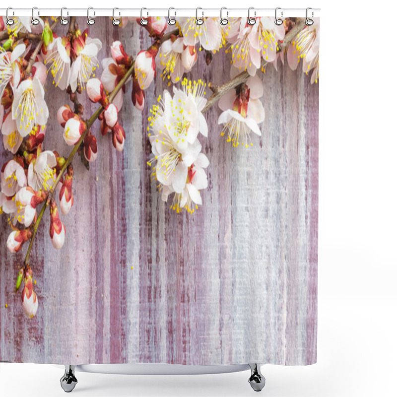 Personality  Spring Blossoms Over Wooden Background Shower Curtains