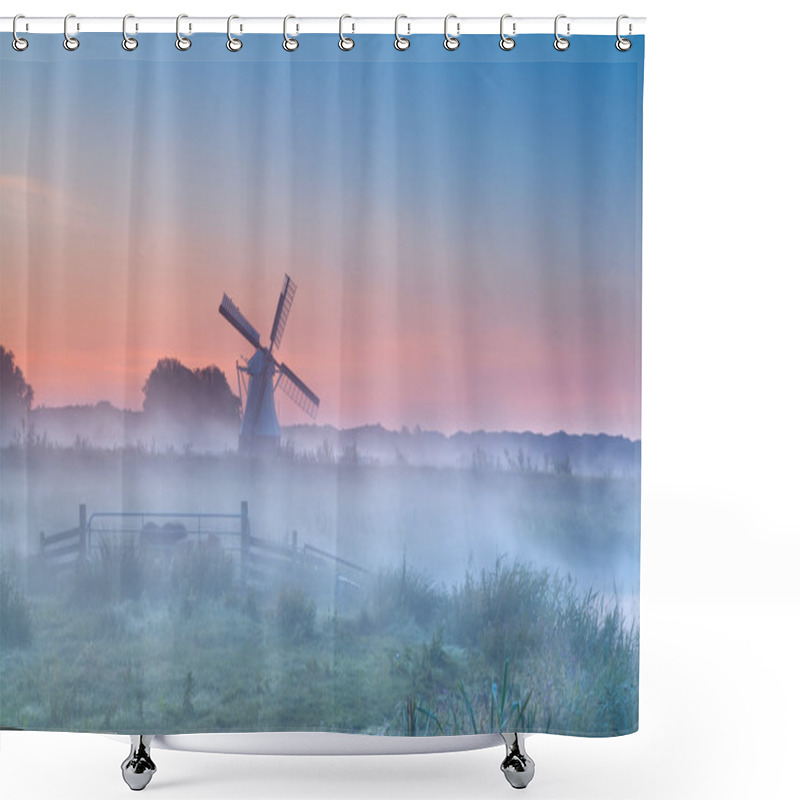 Personality  Dutch Windmill In Dense Morning Fog Shower Curtains