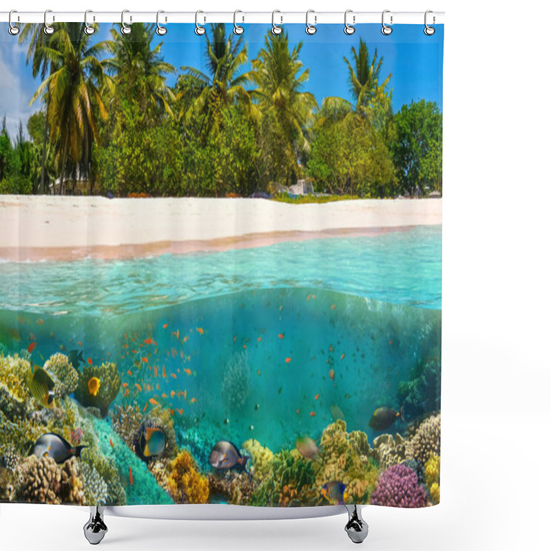 Personality  Beautiful Sunny Tropical Beach On The Island Paradise And Underwater World With Coral Fishes. Shower Curtains