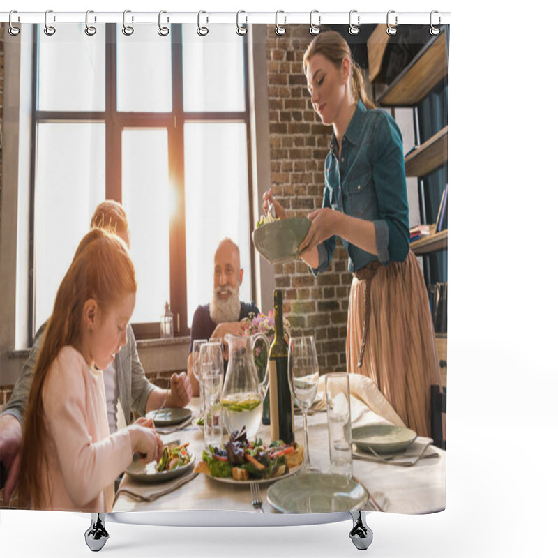 Personality  Family Having Dinner At Home Shower Curtains