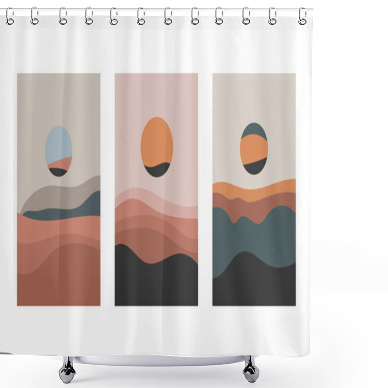 Personality  The Soft Contours Of The Mountains, Immersed In The Twilight Atmosphere, With A Clear Emphasis On The Partial Solar Eclipse In The Sky. Warm Shades Of Red, Orange And Blue Create Contrast And Shower Curtains