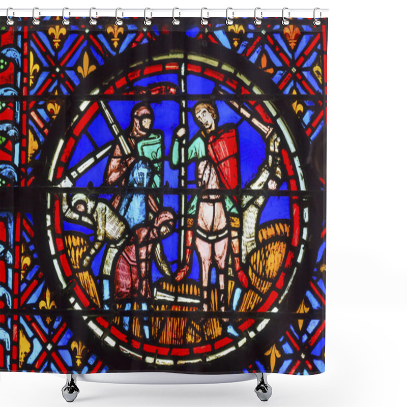 Personality  Knights Peasants Stained Glass Sainte Chapelle Paris France Shower Curtains