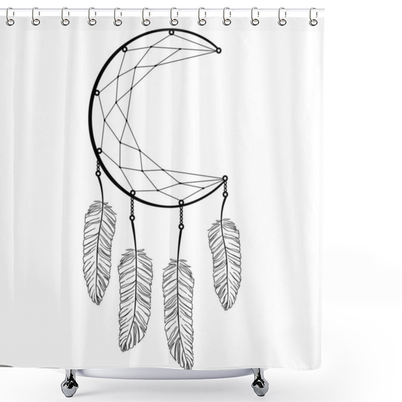 Personality  Hand Drawn Dreamcatcher With Feather. Bohemian Talisman, Boho Ethnic Style, Magic Tribal Symbol. Vector Illustration Isolated On White Background. Shower Curtains