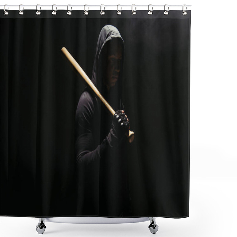 Personality  Silhouette Of African American Hooligan Holding Baseball Bat Isolated On Black  Shower Curtains