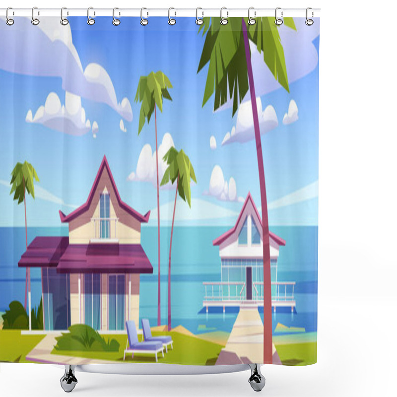 Personality  Modern Bungalows On Island Resort Beach, Seaside Shower Curtains