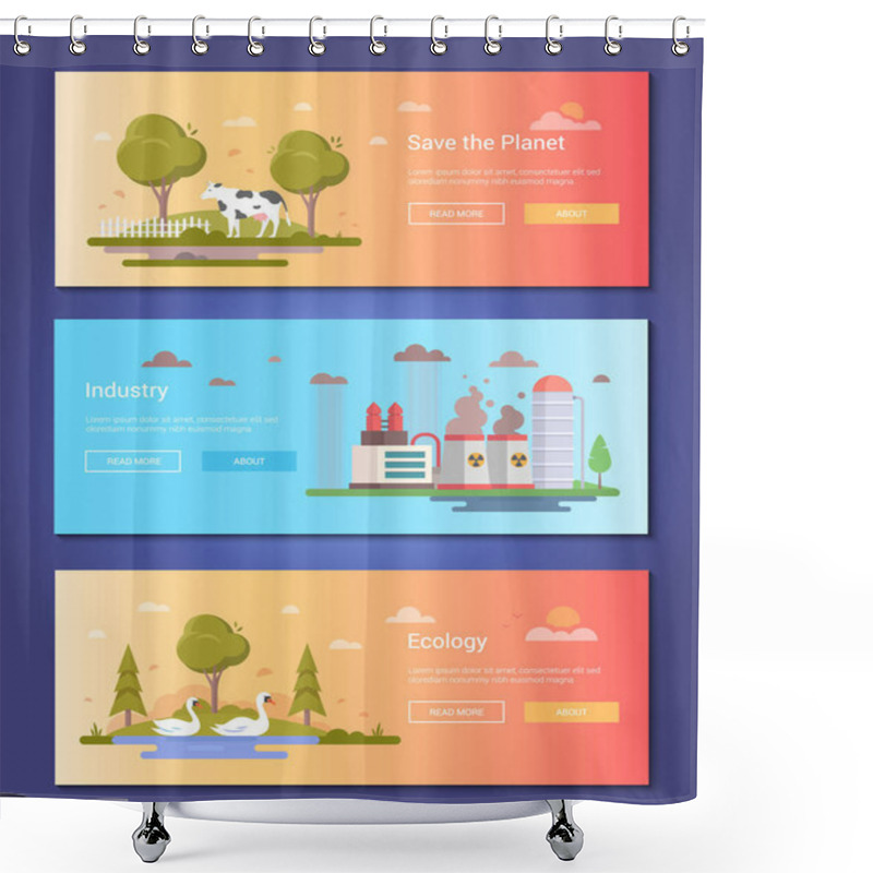 Personality  Save The Planet - Set Of Modern Flat Design Style Vector Illustrations Shower Curtains