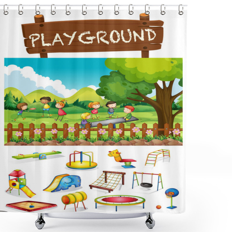 Personality  Playground Scene With Children And Toys Shower Curtains