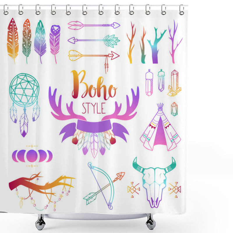 Personality  Boho Symbols Vector Set. Shower Curtains