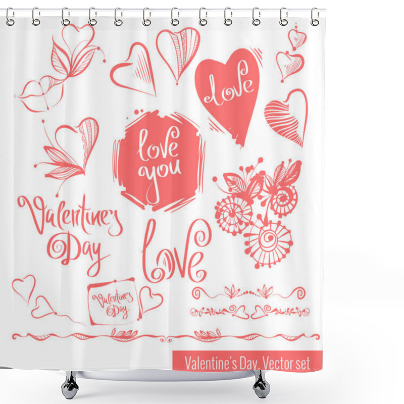 Personality  A Collection Of Hand-drawn Sketches For Valentines Day. Beautiful Heart. Shower Curtains