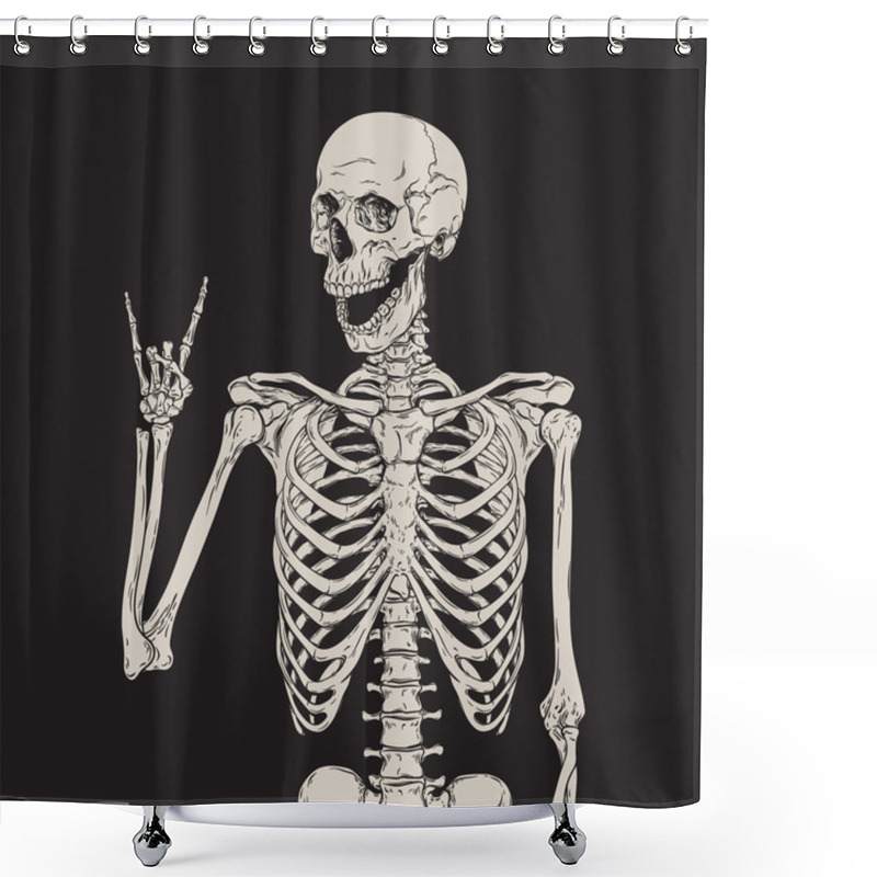 Personality  Human Skeleton Posing Isolated Over Black Background Vector Shower Curtains