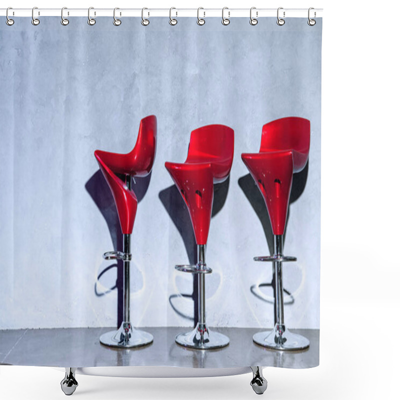 Personality  Three Red Empty Bar Stools Near Grey Wall Shower Curtains