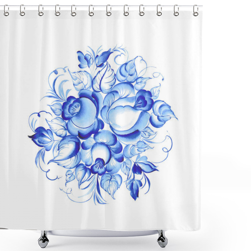 Personality  Gzhel Style Frame. Shower Curtains