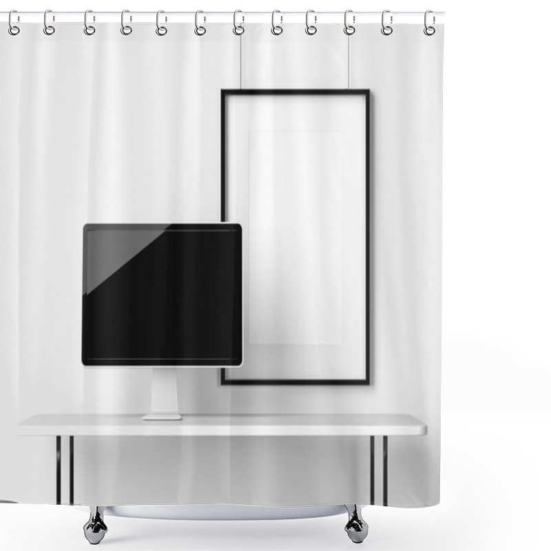 Personality  Black Screen Monitor And Frame Shower Curtains