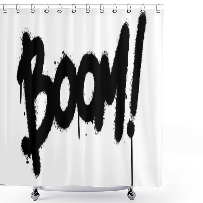 Personality  Graffiti Boom Word Sprayed Isolated On White Background. Sprayed Boom Font Graffiti. Vector Illustration. Shower Curtains