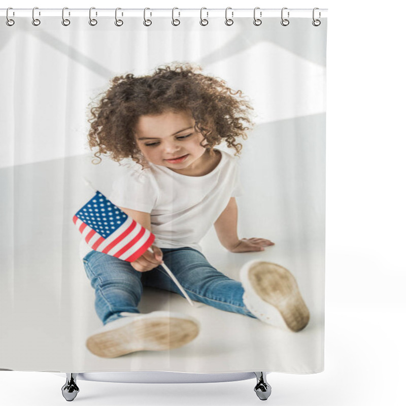 Personality  Baby Girl With American Flag Shower Curtains