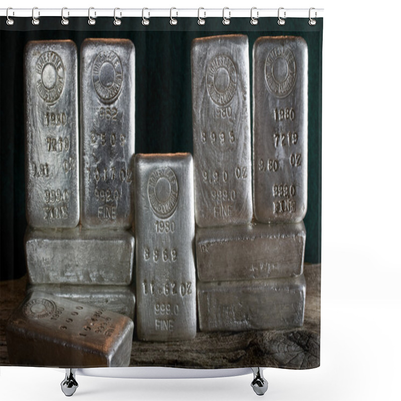 Personality  Stacked Silver Bullion Bars Shower Curtains