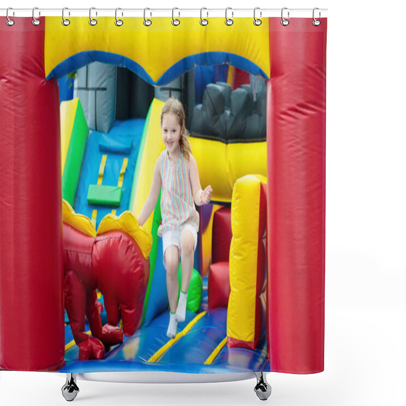 Personality  Child Jumping On Playground Trampoline. Kids Jump. Shower Curtains