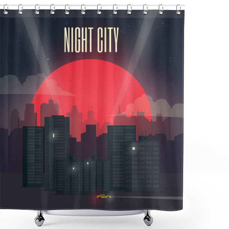 Personality  Night City Cityscape. Red Moon. Vector Illustration. Shower Curtains