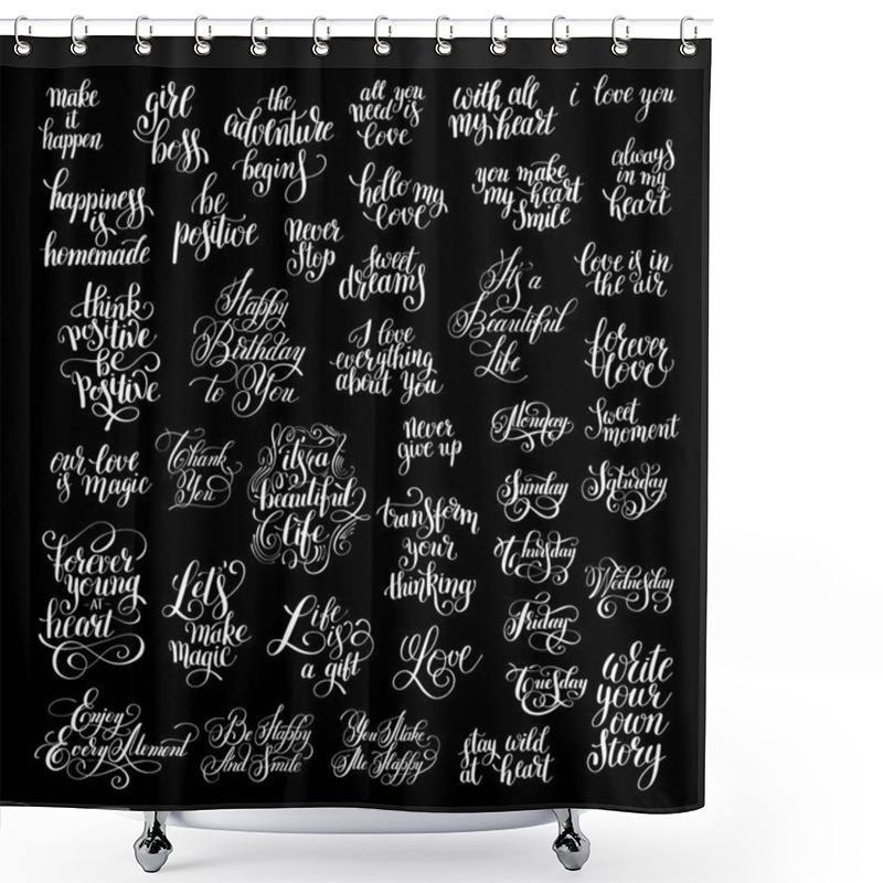 Personality  Big Set Of Handwritten Positive Inspirational Quotes Brush Typog Shower Curtains