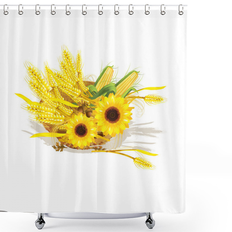 Personality  Seasonal Design With Wheat And Sunflower In Wicker Baskets Shower Curtains