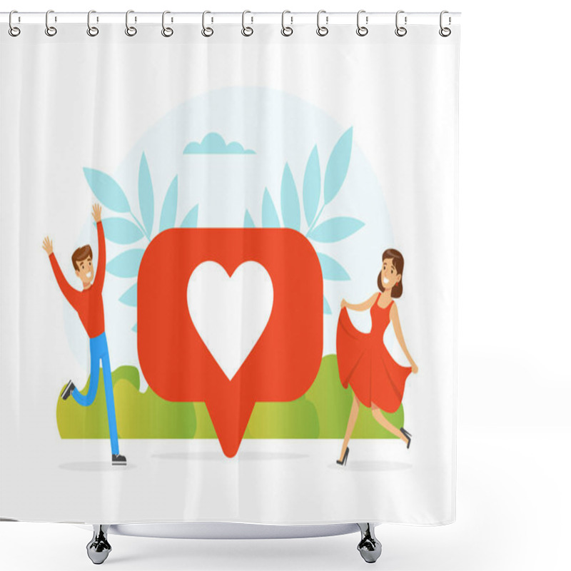 Personality  Male And Female Feeling Love And Affection Dancing With Heart Sign And Floral Leaf At Backdrop Vector Illustration Shower Curtains