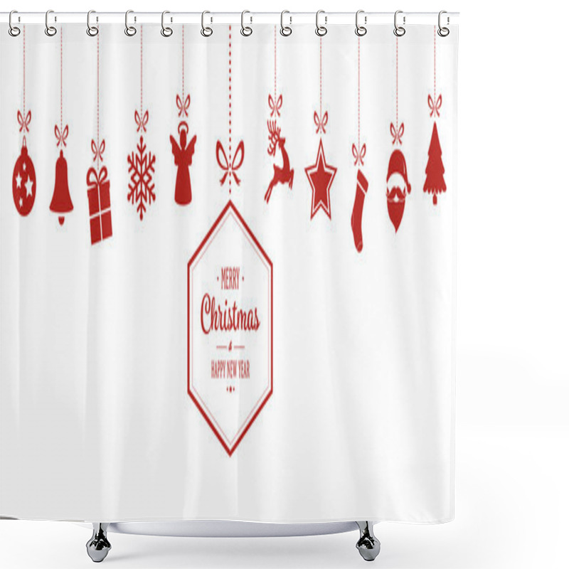 Personality  Merry Christmas Hanging Red Ornaments Background Shower Curtains