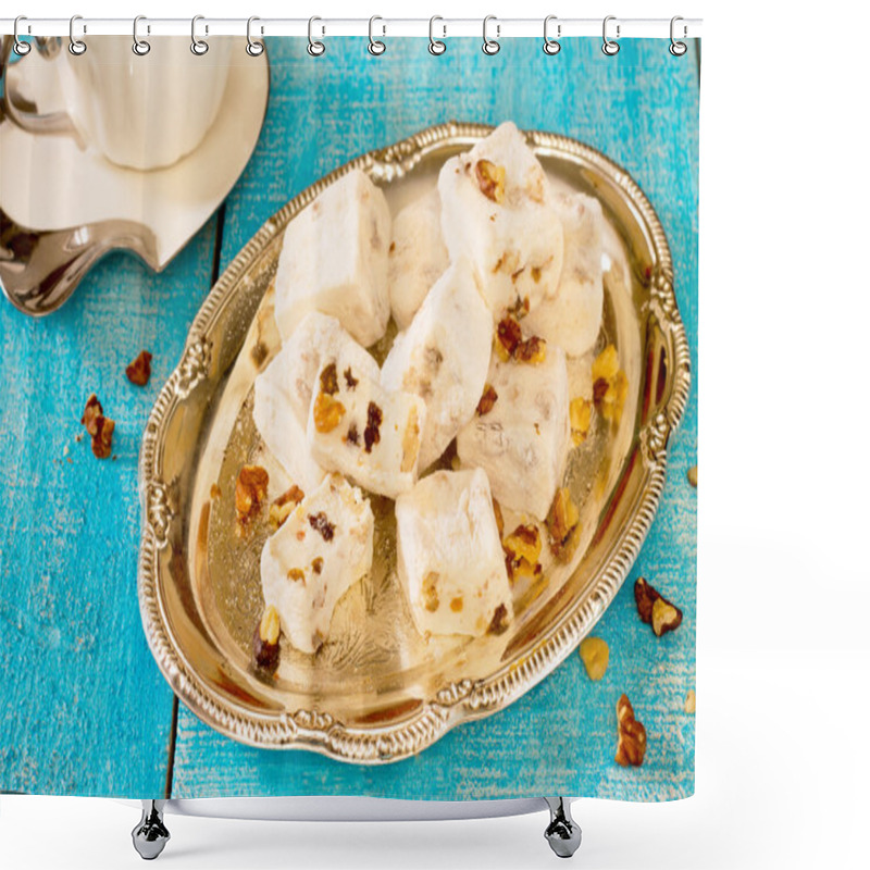 Personality  Traditional Oriental Sweets - Nougat With Nuts On A Metal Tray,  Shower Curtains