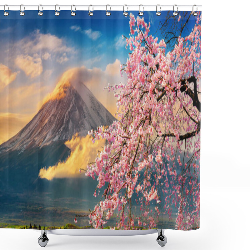 Personality  Fuji Mountain And Cherry Blossoms In Spring, Japan. Shower Curtains