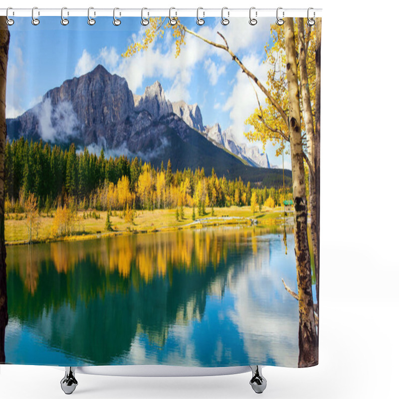 Personality  Lush Autumn In The Canadian Rockies. Bright Autumn Forest Is Reflected In The Smooth Water Of The Lake. Outskirts Of Canmore. The Concept Of Active, Ecological And Photo Tourism Shower Curtains