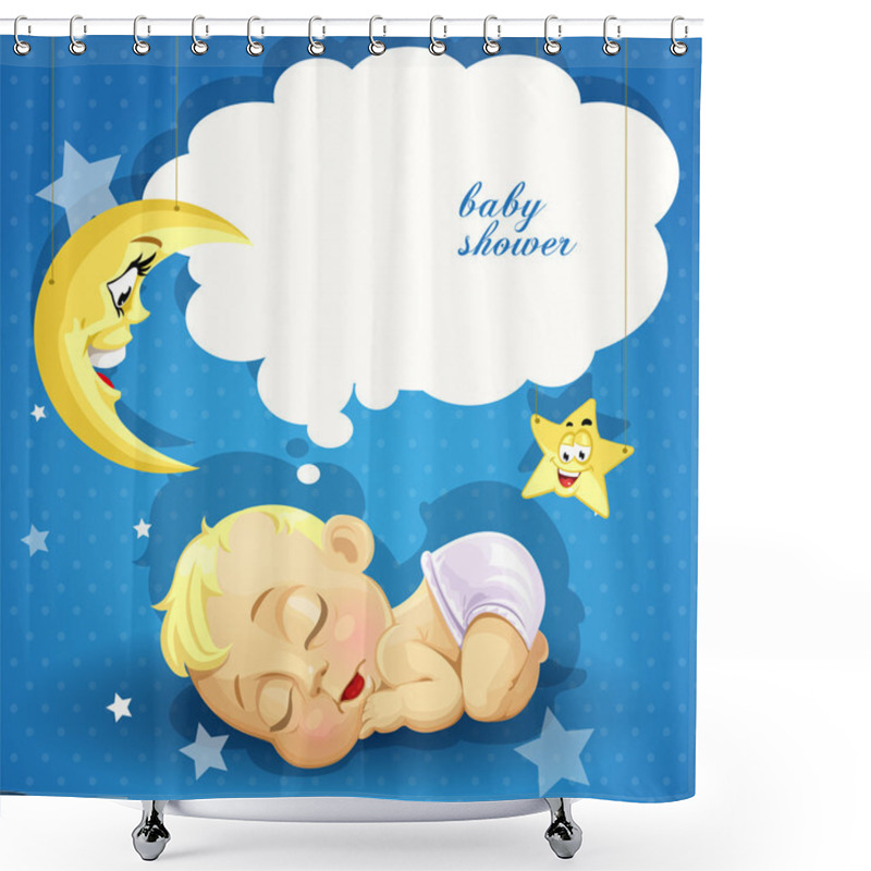 Personality  Baby Shower Card With Sweet Sleeping Newborn Baby Shower Curtains