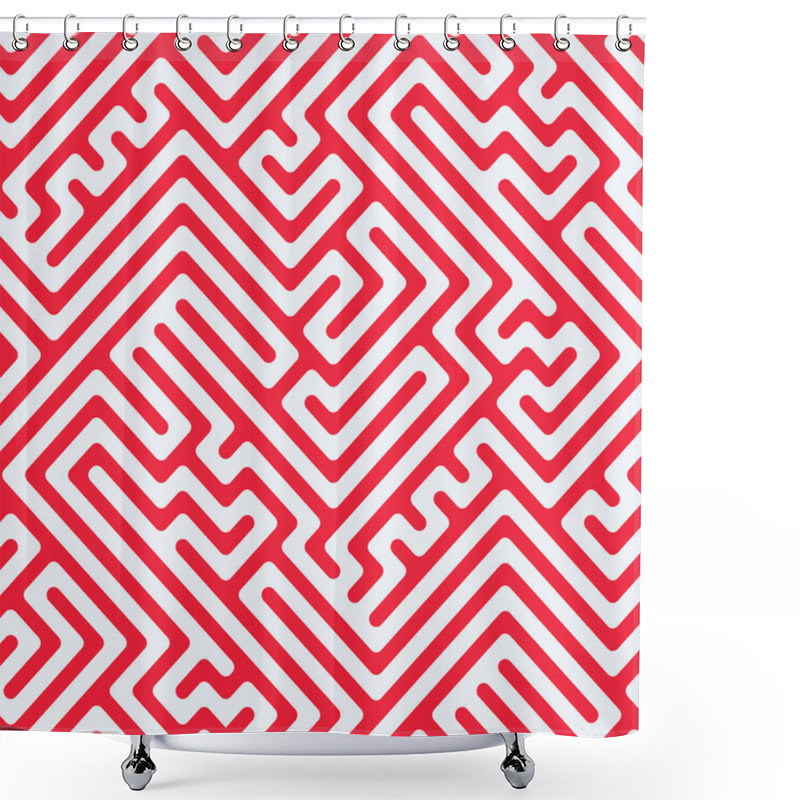 Personality  Seamless Maze Pattern. Labyrinth Of Red Diagonal Lines On A White Background. Geometric Retro Design. Decorative Vector Illustration For Fabric, Textile, Wrapping, And Print. Shower Curtains