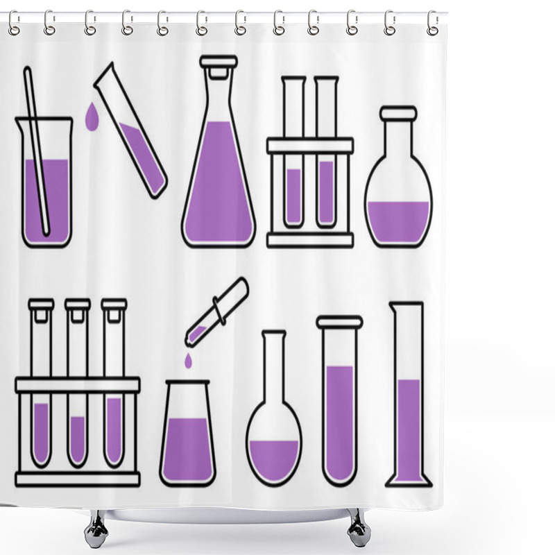 Personality  Chemical Lab Equipment With Purple Liquid. Vector Illustration Shower Curtains