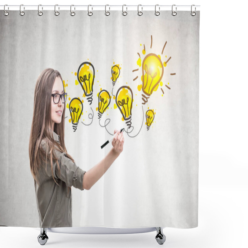 Personality  Smiling Woman With A Marker, Bright Idea Shower Curtains