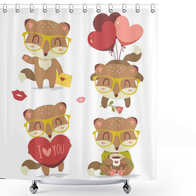 Personality  Vector Valentine's Day Fox With Heart Set Shower Curtains