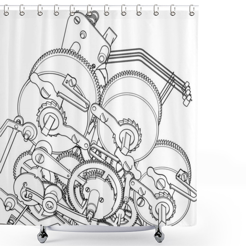 Personality  Clock Mechanism Scheme 3d Rendering Shower Curtains