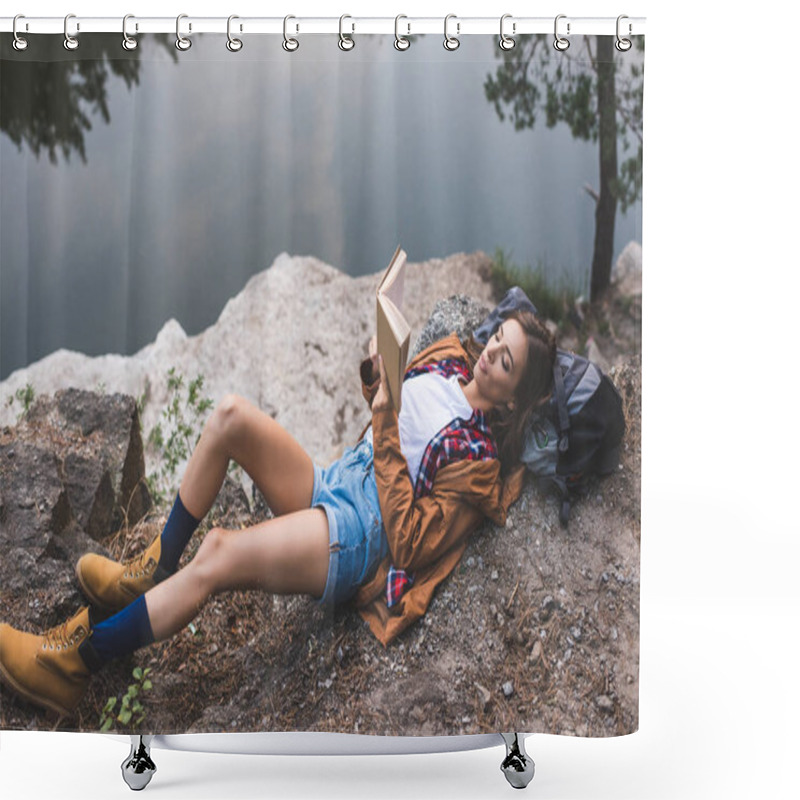 Personality  Woman Reading Book On Nature Shower Curtains