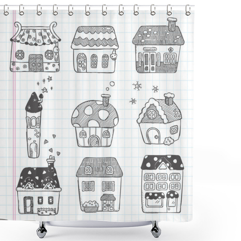 Personality  Doodle House Icon Shower Curtains