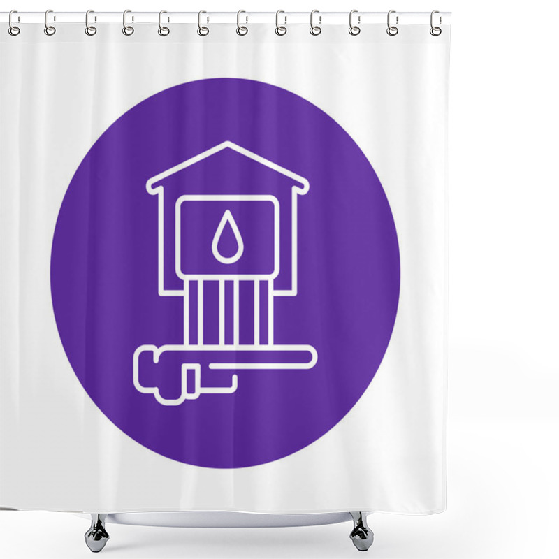 Personality  Water Supply In The House Line Icon. Building Construction Shower Curtains