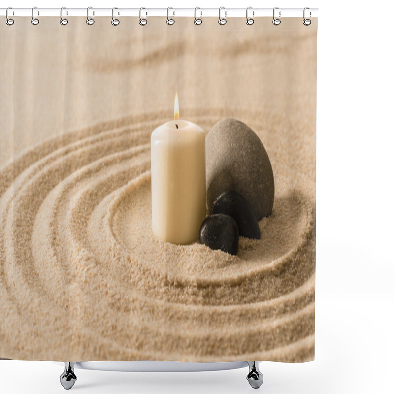 Personality  Spa Atmosphere Candle Zen Stones In Sand Shower Curtains