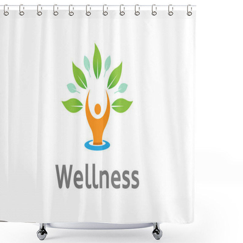 Personality  Body Silhouette Leaves Happy Healing Logo Design Symbol Illustration Shower Curtains