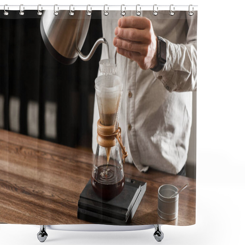 Personality  Brewing Pour Over Style Of Coffee Making Dripping With Bubbles. Alternative Coffee-making Methods. Beautiful Close Up View Or Preparing Morning Coffee. Coffee Industry. Coffee Shop Concept Shower Curtains