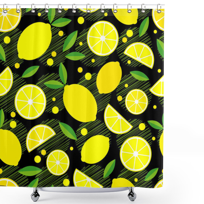 Personality  Seamless Pattern With Decorative Lemons. Tropical Fruits. Textile Rapport. Shower Curtains