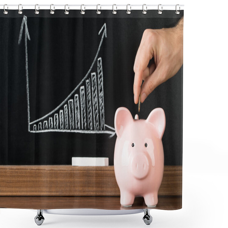 Personality  Hand Putting Coin Into Piggy Bank Shower Curtains