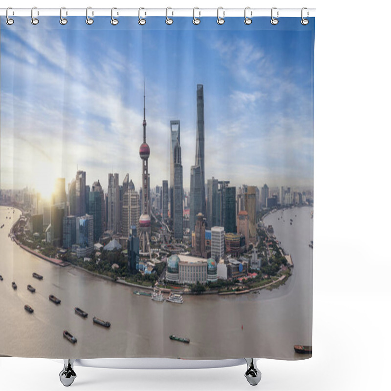 Personality  Shanghai City From Top View With River And Morning Sky Background, Shanghai, China Shower Curtains